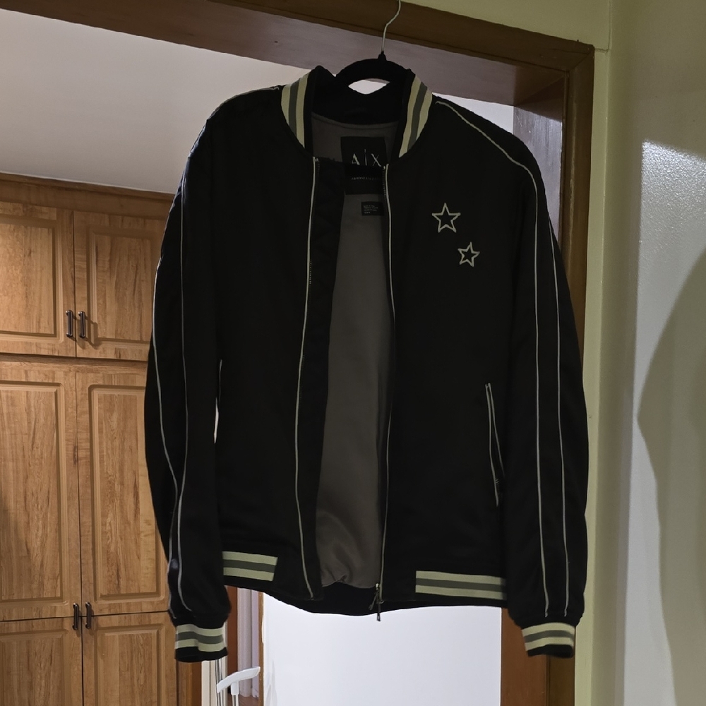 Armani Exchange Black Bomber Jacket with Star Accents
